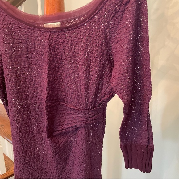 Deletta for Anthropologie Overlapping Lace Top in Deep Purple, Size Medium - Picture 3 of 6